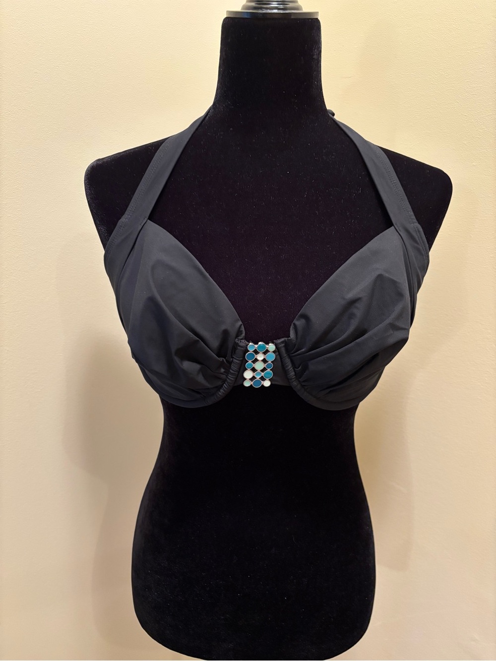 2bamboo Black Halter Bikini Top with Blue Accent